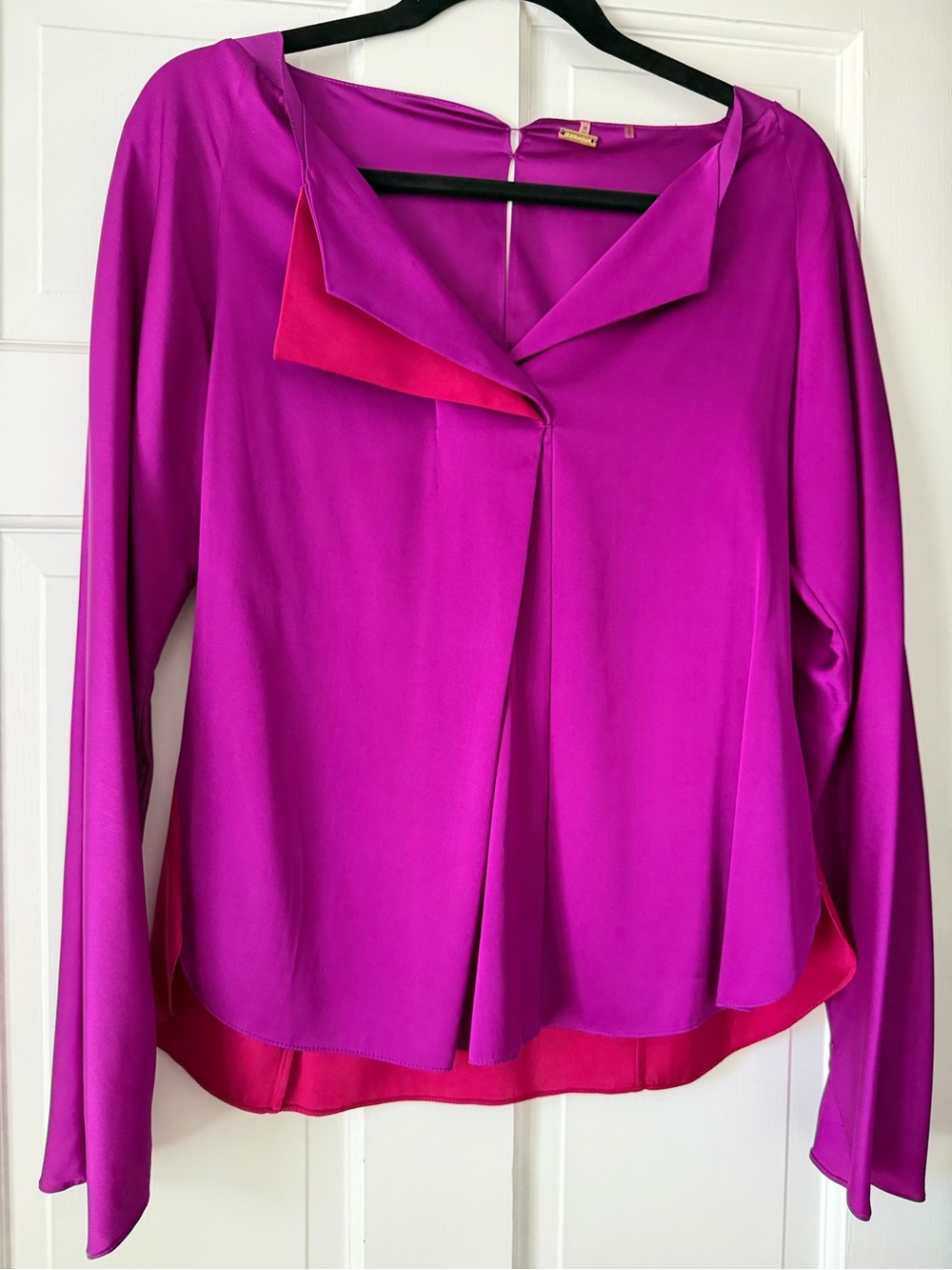 Elie Tahari Fuchsia/Pink Long-Sleeve Silk Blouse